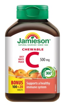 Jamieson Vitamín C 500 mg tablety na cucání s příchutí broskve 120tbl.