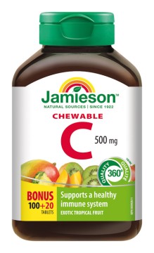 Jamieson Vitamín C 500 mg tablety na cucání s příchutí tropického ovoce 120 tbl.