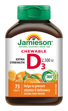 Jamieson Vitamín D3 2500 IU tablety na cucání s příchutí pomeranče 75tbl.