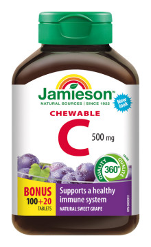 Jamieson Vitamín C 500 mg tablety na cucání s příchutí hrozna 120 tbl.