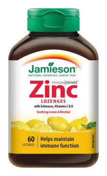 Jamieson Zinek s vitamíny C a D3 pastilky s příchutí citronu a máty 60 pas.