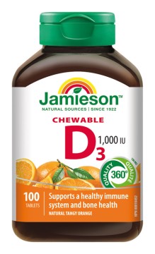 Jamieson Vitamín D3 1000 IU tablety na cucání s příchutí pomeranče 100 tbl.