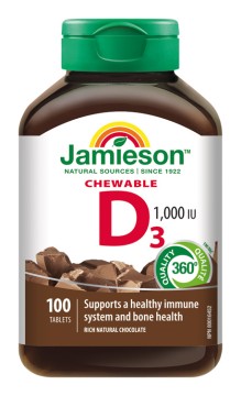 Jamieson Vitamín D3 1000 IU tablety na cucání s příchutí čokolády 100 tbl.