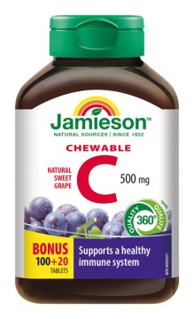 Jamieson Vitamín C 500 mg tablety na cucání s příchutí hrozna 120 tbl.