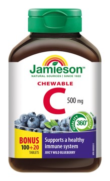 Jamieson Vitamín C 500 mg tablety na cucání s příchutí borůvky 120 tbl.